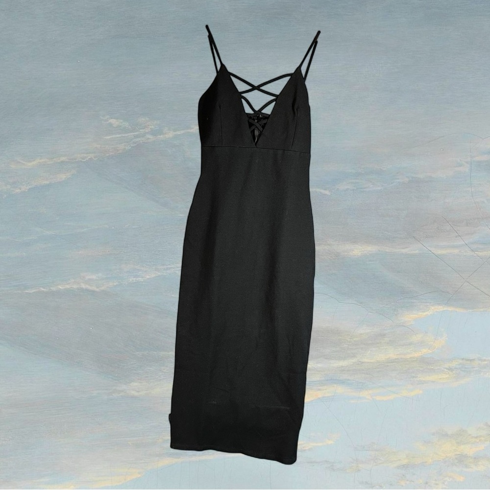 Small Black Strappy Midi Dress by Love Culture